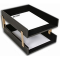 Rustic Black Leather Double Stacking Legal Trays